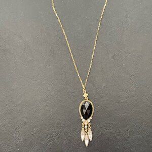 Necklace by 1928 Co.-Gold tone metal-Black & clear stones-None removable pendant